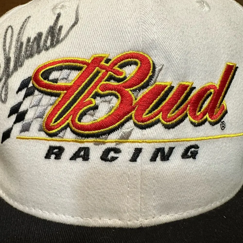 Vintage BUD Racing Cap Crew Autographed Strapback Hat Made - Big Stitched Logo